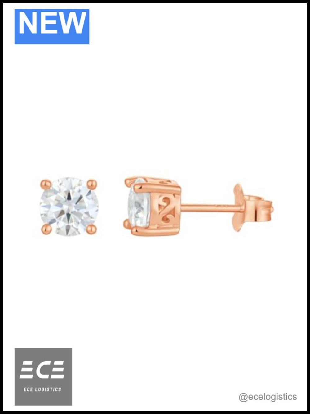 Moissanite Stud Earrings 925 Sterling Silver White Gold Plated D Color VVS1